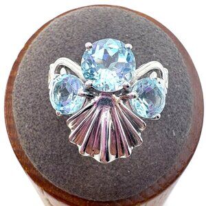 VTG Sterling Silver 925 Blue Topaz Three Stone Angel Design Ring Size 7